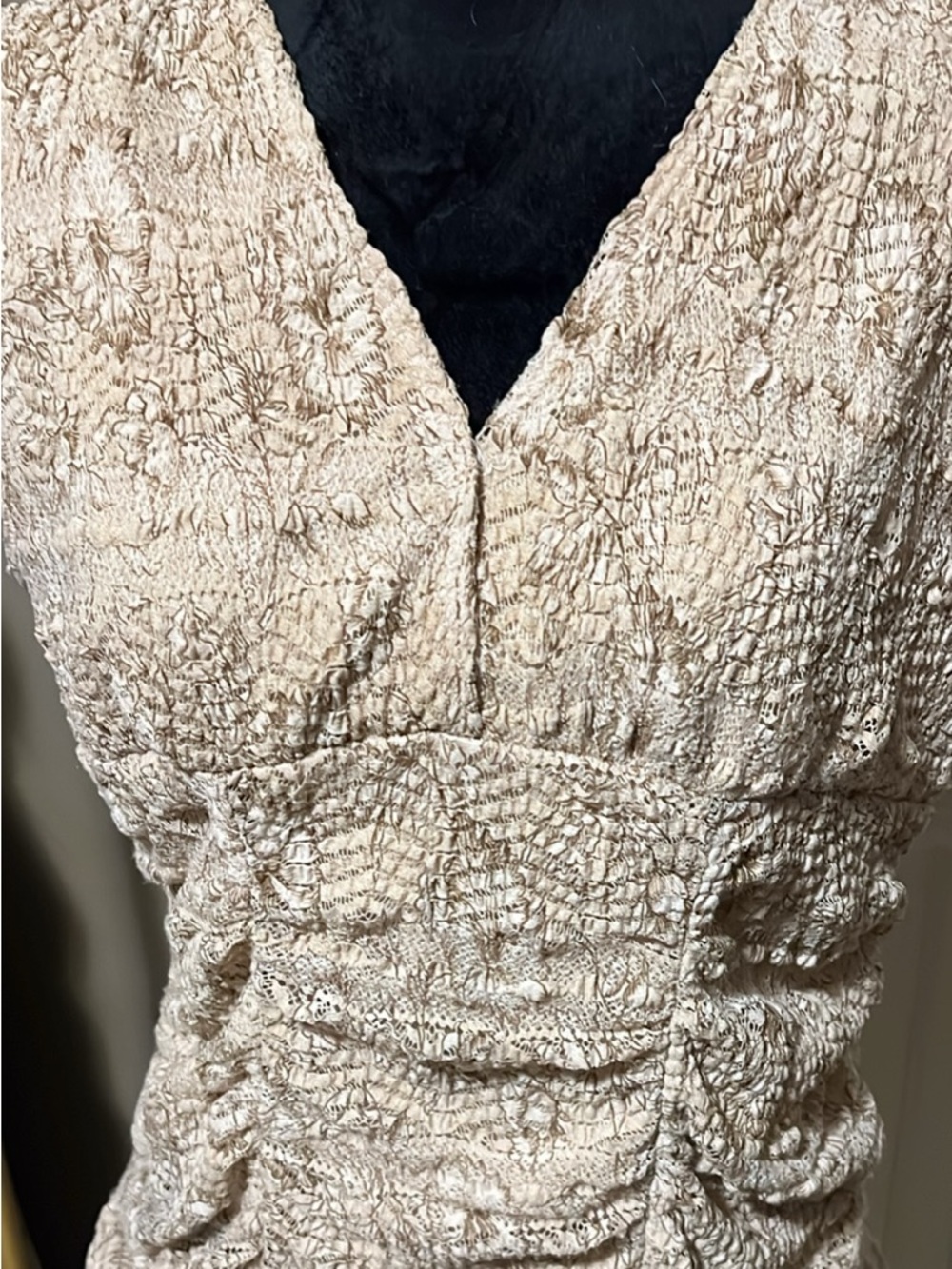 Smocked V-Neck Cream Camisole Top